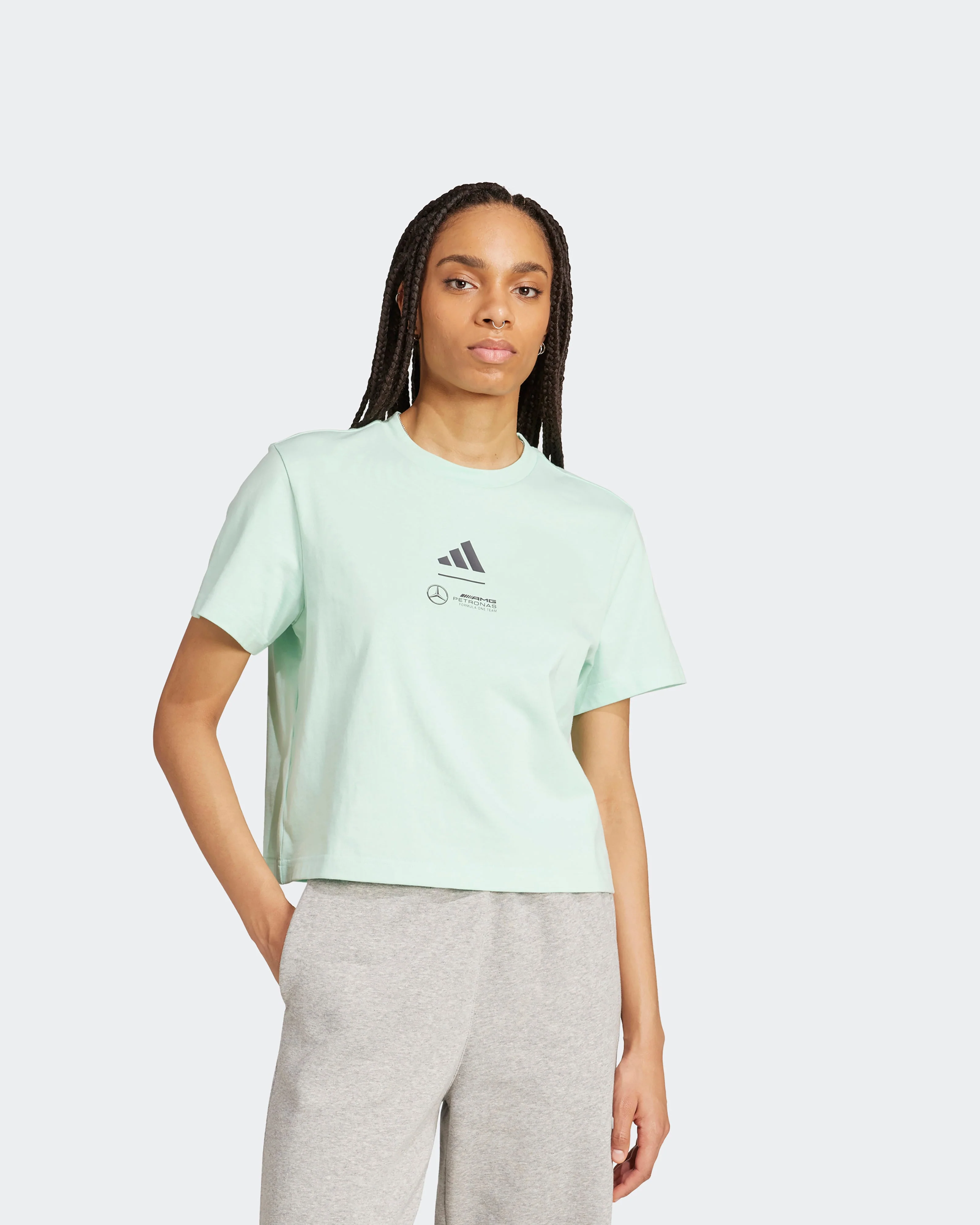 Womens Premium Woven Crop T-Shirt Green - Image 2